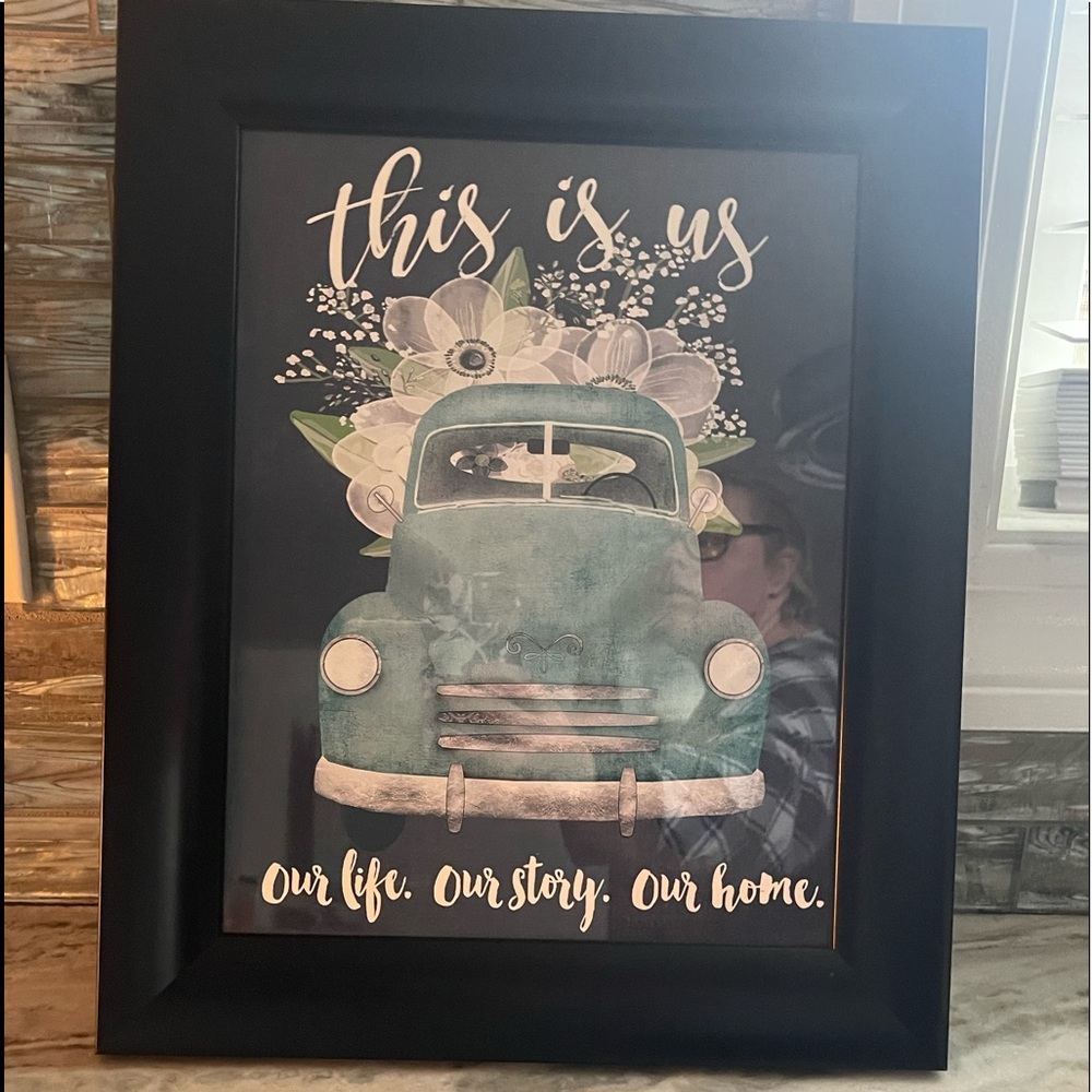 Cute farmhouse truck black framed wall decor  14”x17”